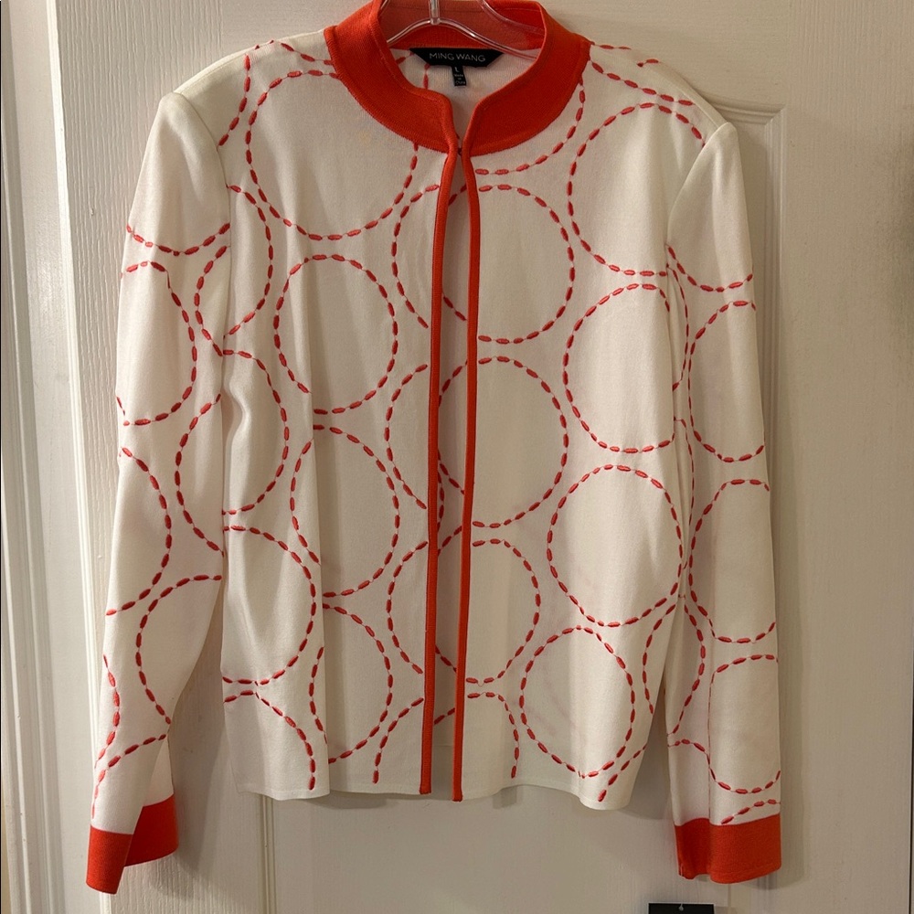 Ming Wang Red and White Circle Pattern Sweater